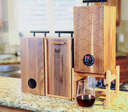 Weekend walls BevBox beverage dispenser with red wine in stemless wine glass 