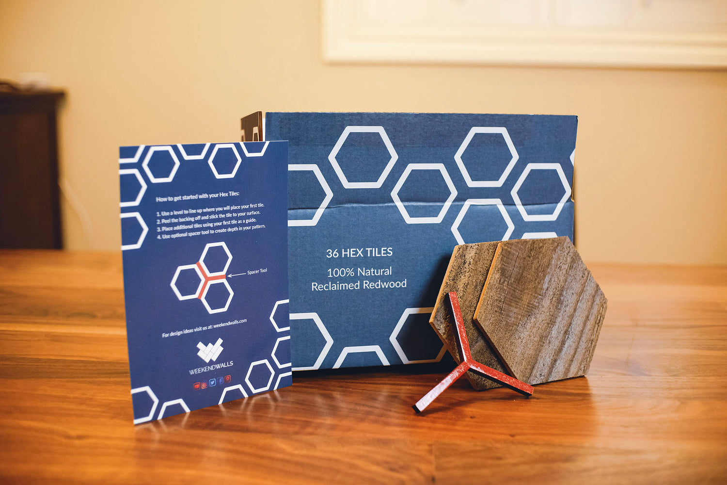 PEEL AND STICK HEXAGON WOOD TILES - WeekendWalls