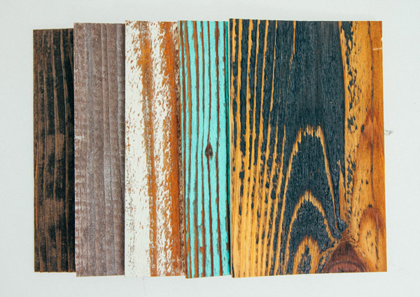 Peel and Stick Reclaimed Wood Samples Natural Silver White Black and Blue